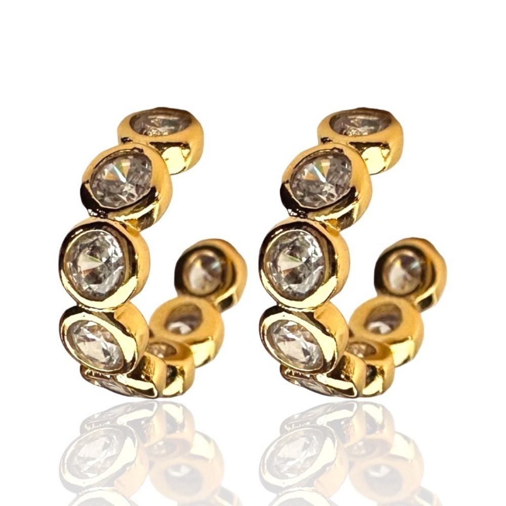 NEW Yellow Gold-Plated 925 Sterling Silver Round CZ Mini Huggie Pushback Hoops